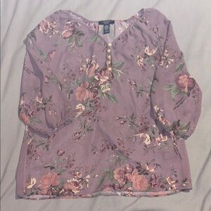 Women’s Chaps Purple 3/4 Sleeve Blouse Relaxed Fit